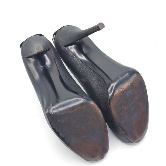 Stuart Weitzman Glittering Black Peep-Toe Heels - Picture 6 of 13